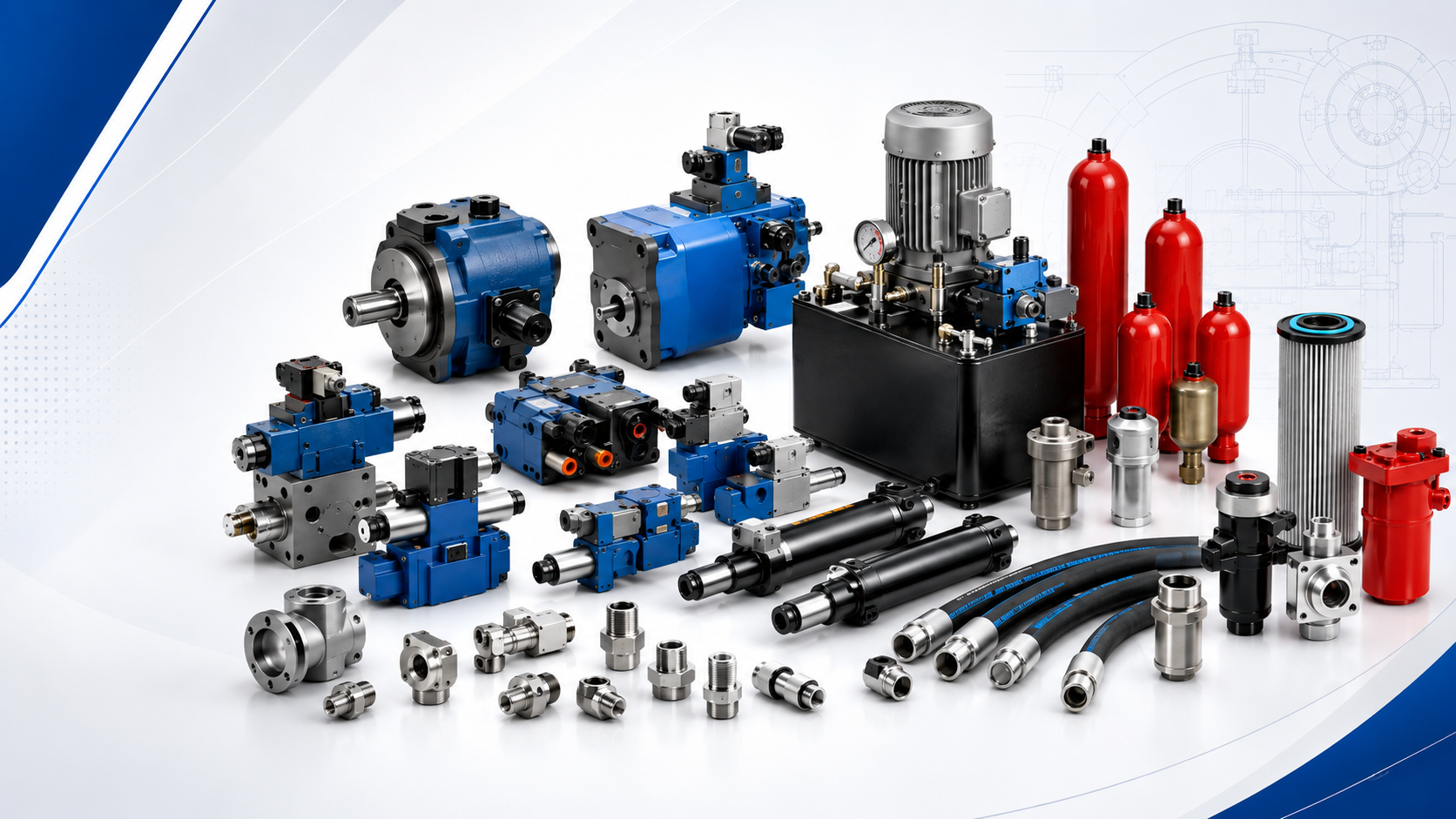 Componentes e sistema hidráulico industrial