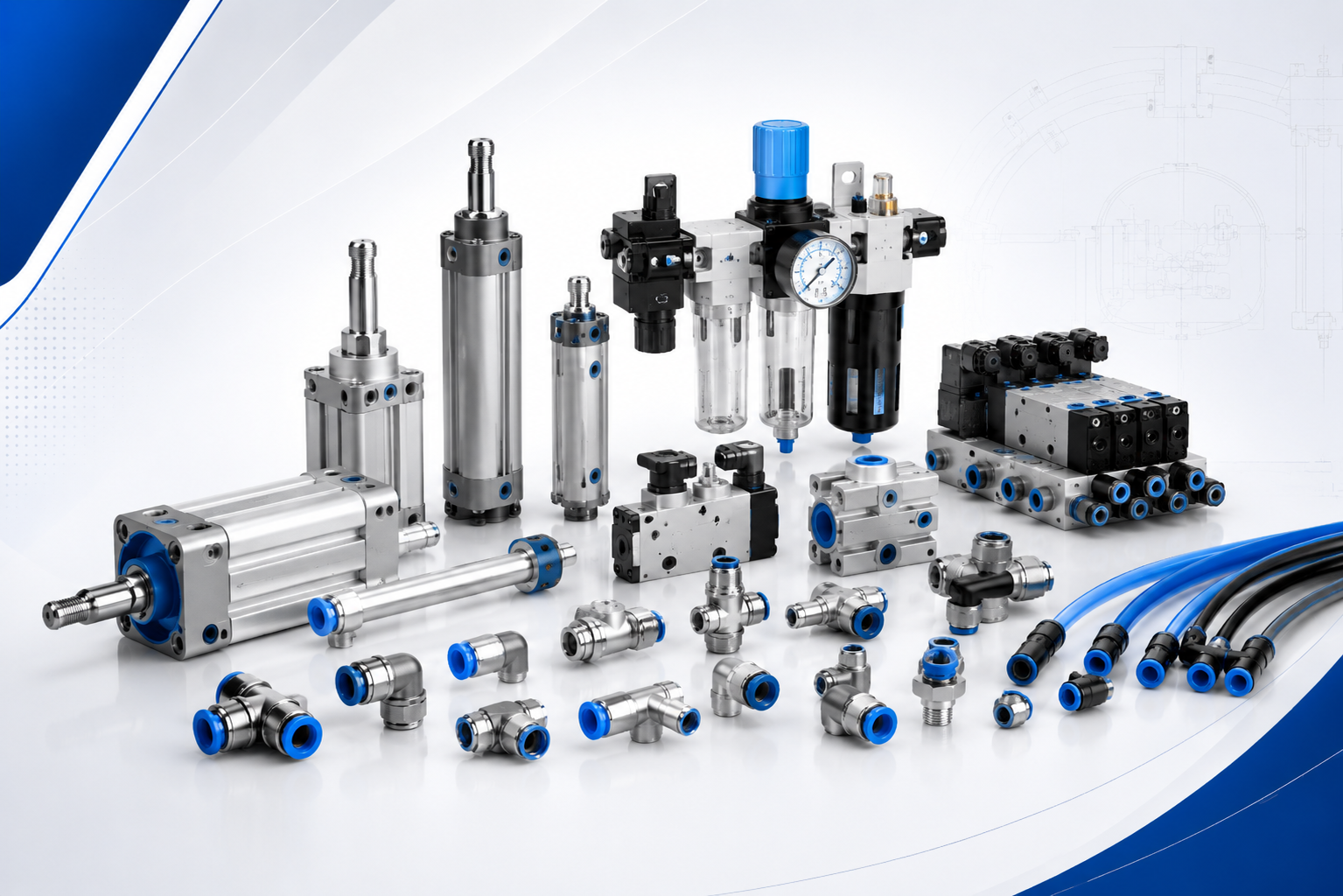 Componentes e sistema pneumático industrial